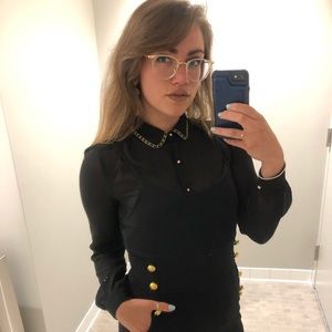 Black and Gold Dress Button Down Blouse